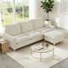 3 Seater Sofa With Storage Ottoman, Modular Corner Sofa 210 Cm, Wide Seat, Linen Look Fabric, Cream