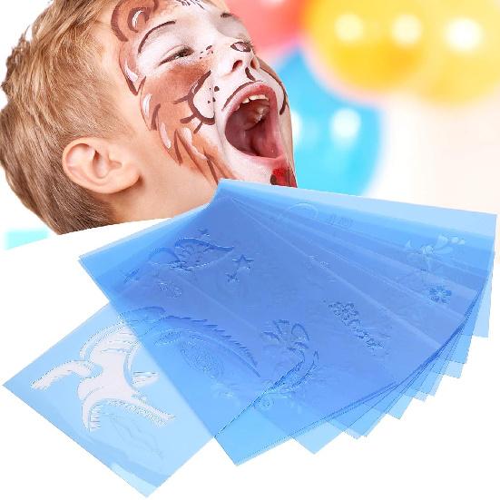12 Pcs Reusable Face Painting Stencils, PET Body Tattoo Templates for Halloween Christmas Party, DIY Art Design, 20 X 12cm, Easy To Use and Clean