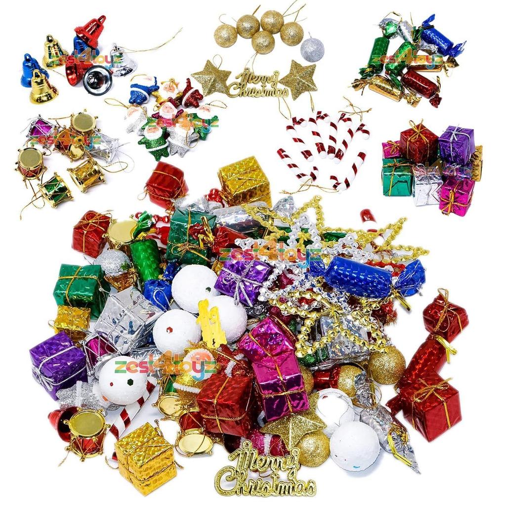 (30 Pcs) Multicolor  Christmas Decorations with Bells Candy Sticks Stars Gift Boxes and Santa Ornaments Christmas Tree Decoration Items