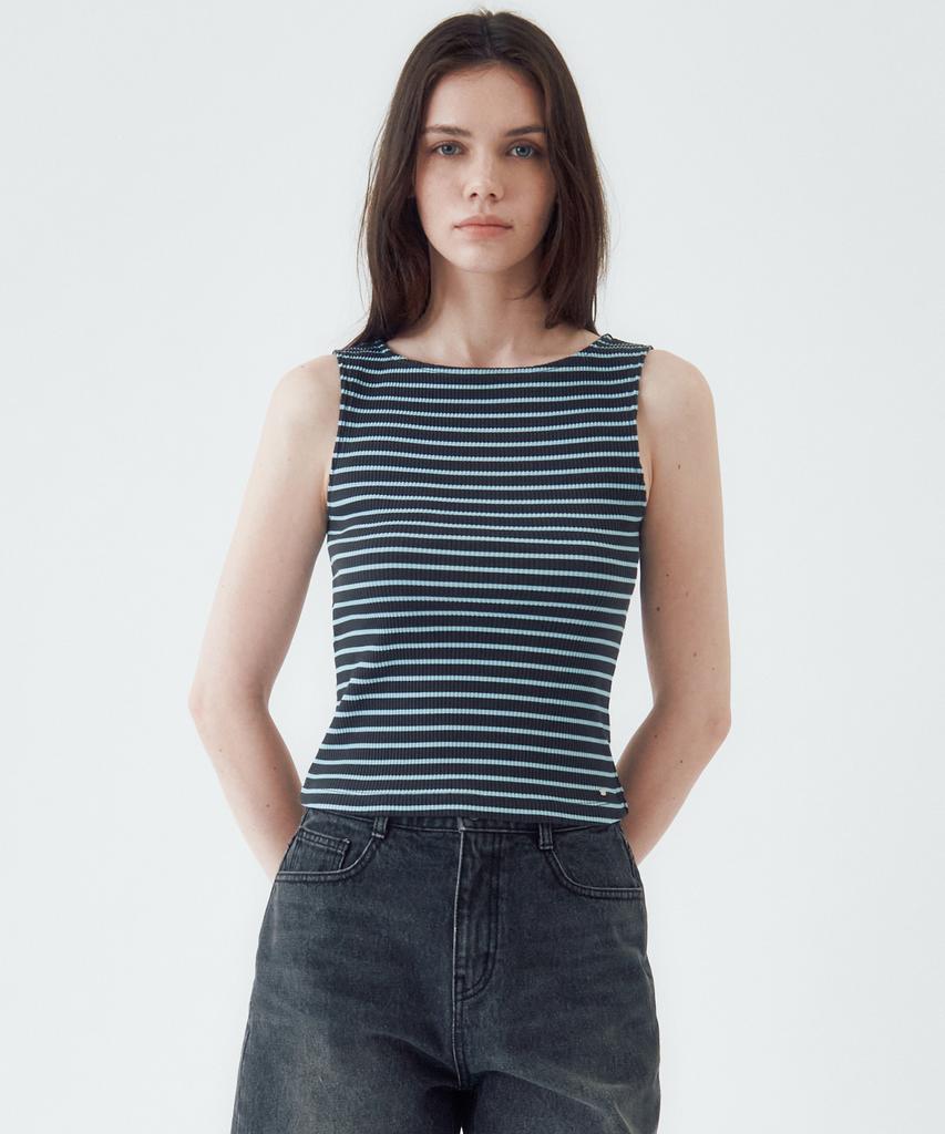 PLAC WOMEN Striped Boat Neck Sleeveless Top_3 Colors