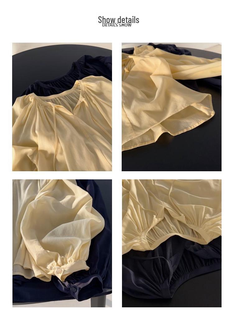 Louvre Summer French Romantic Lantern Sleeve Baby Doll Top for Women