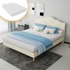 Modern minimalist soft bed, comfortable headboard, 140*200CM, beige, low box bed frame does not include gas rod, include 140*200cm mattress.