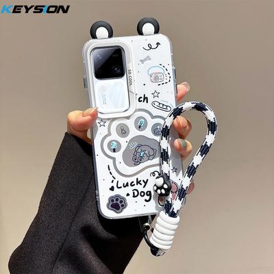 KEYSION Cute Ear Cartoon Case for VIVO V30 Pro 5G V30 with Lanyard Soft Silicone+PC Shockproof Phone Back Cover for VIVO V30 Pro