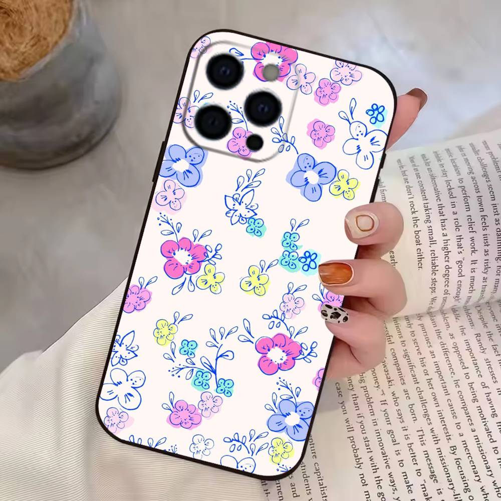 Small F-Flowers   Phone Case For iPhone 17, 16,15,14,13,12,11 Plus,Pro Max, Others Soft Black Cover