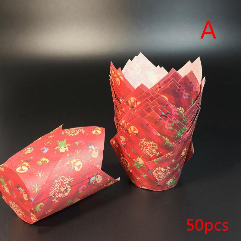 

50Pcs Christmas Tulip Muffin Cupcake Paper Cups Oilproof Cupcake Liner Baking Muffin Box Cup Cake Decorating Tool Wrap Cases