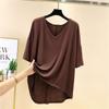 Women's Summer Thin Modal V-neck Bottom Shirt Half  Sleeve T-shirt Large Loose Versatile Medium Sleeve Top