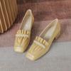 Autumn New Shallow Thick Heel Pleated Shoes Women's Pearl Soft Versatile Square Head Thick Heel Single Shoes Women
