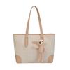 Large Capacity Canvas Tote Bag For Women With Charming Woven Design And Stylish Bear Motif