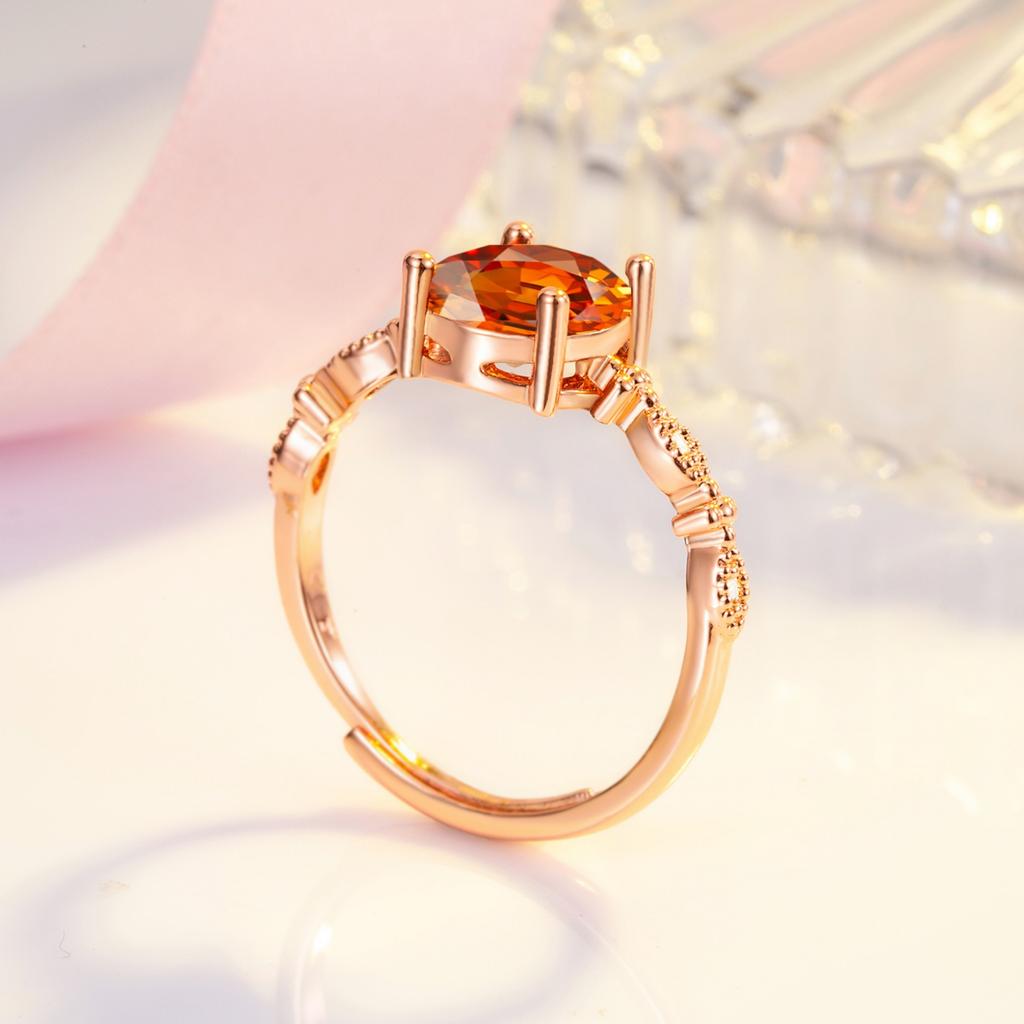 2026 Light Luxury Simple Egg-shaped Versatile Pigeon Blood Red Garnet Red Zircon Ring Colored Treasure Ring