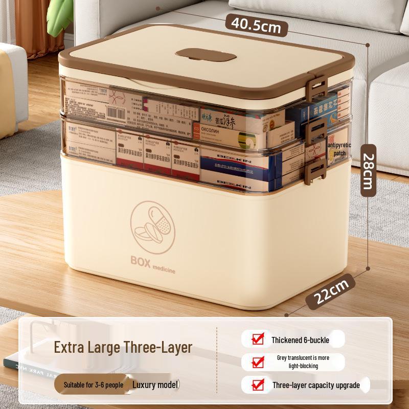 Large Multi-layer Plastic First Aid Kit & Medicine Storage Box for Household Use