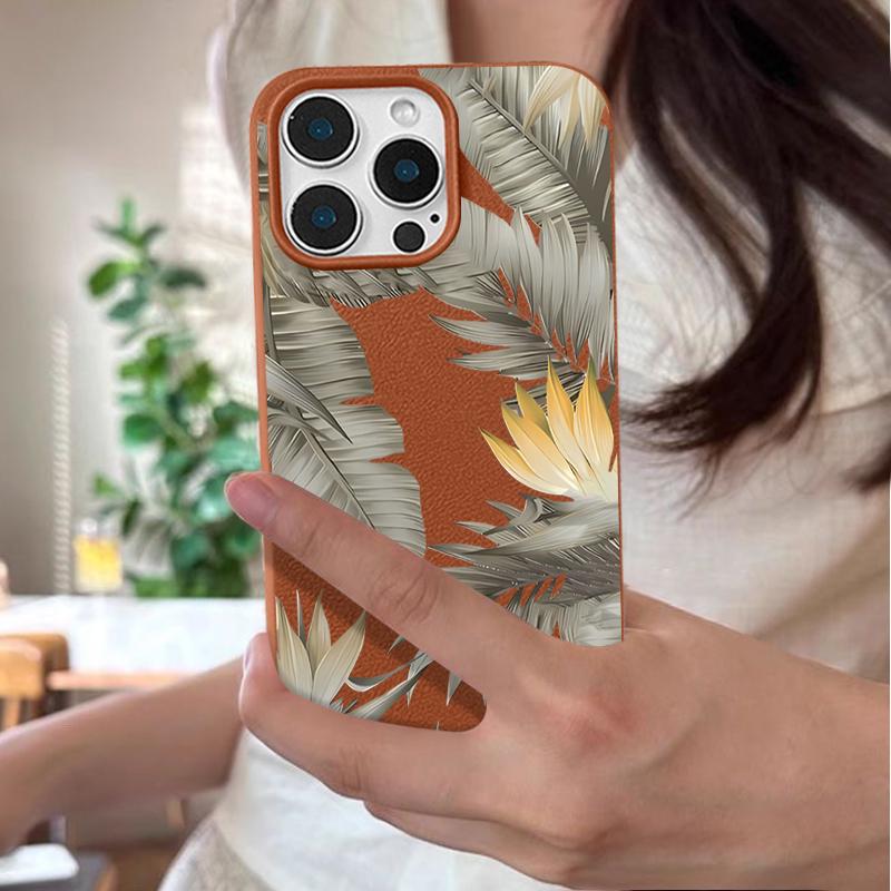 Capa de TPU Macio Para iPhone 16 16e 15 Pro Max 14 13 12 11 Folhas Secas Estampadas À Prova de Choque Silicone Macio Capa de Telefone