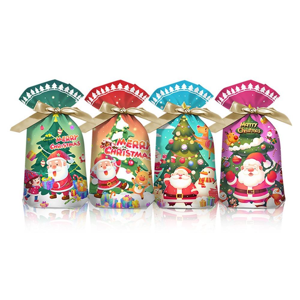 50PCS Multicolor Christmas Gift Bag Mixed Pattern Cartoon Santa Clause Deer Christmas Packaging Bag Xmas Tree Snowman