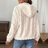 Women'S Plush Fleece Hooded Zip Up Jacket Casual Solid Color Polyester Coat Fall Winter Outerwear  Adult Knitwear