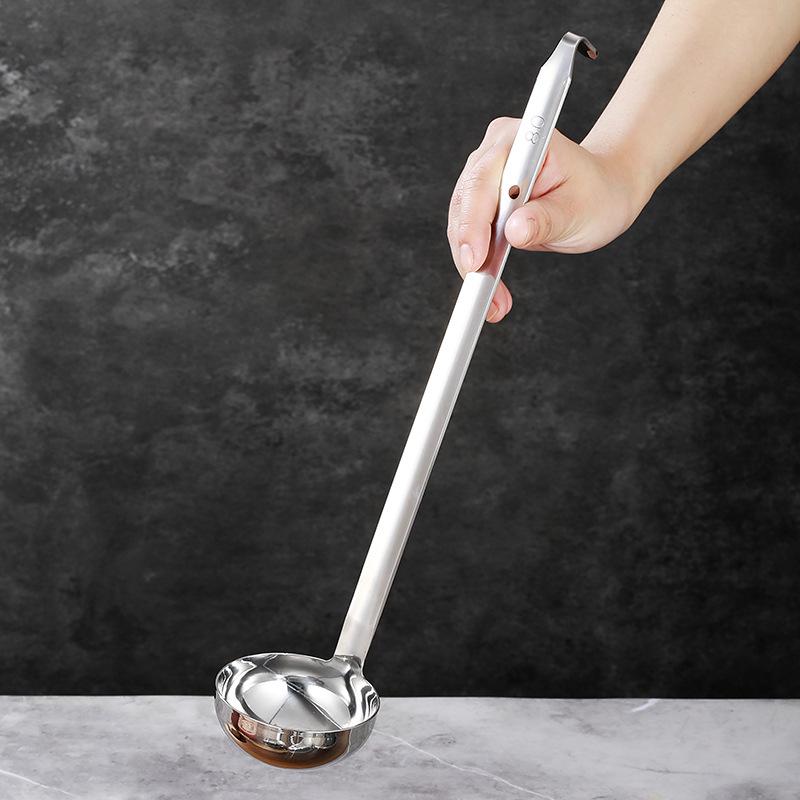 Stainless Steel Deepened Quantitative Spoon - Long Handle, Ounce Measure, Multiple Sizes, Ideal for Soups and Juices.