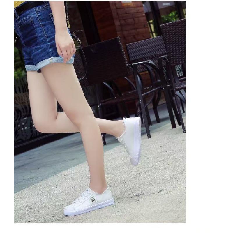 Women's Denim Canvas Sneakers Lace-up Low-top Casual Shoes Fashion Fringe Trim Walking Shoes