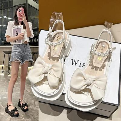 Damen Casual Römersandalen 2024 Sommer Neue Mode Dicke Ferse Schleifensandalen Damen Quadratische Zehenpartie Mode Hoher Absatz Damenschuhe