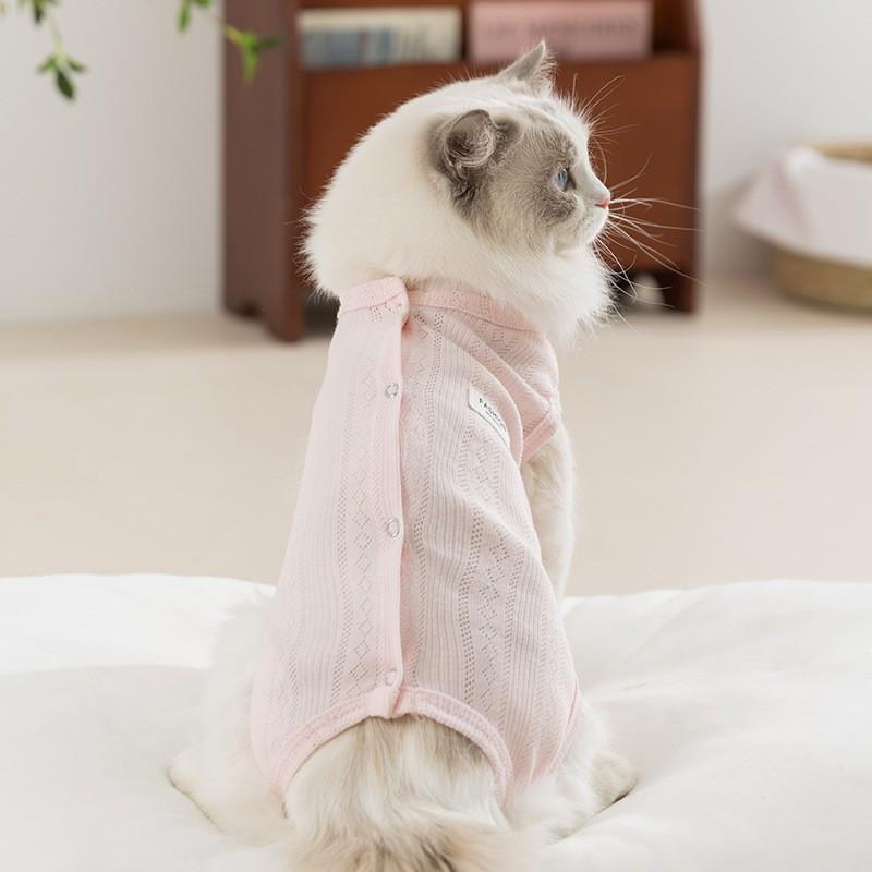 Lightweight Cat Bodysuit Kittens Ragdolls - Anti-Shedding Belly Cover 4-Leg Design Breathable Cotton Blend