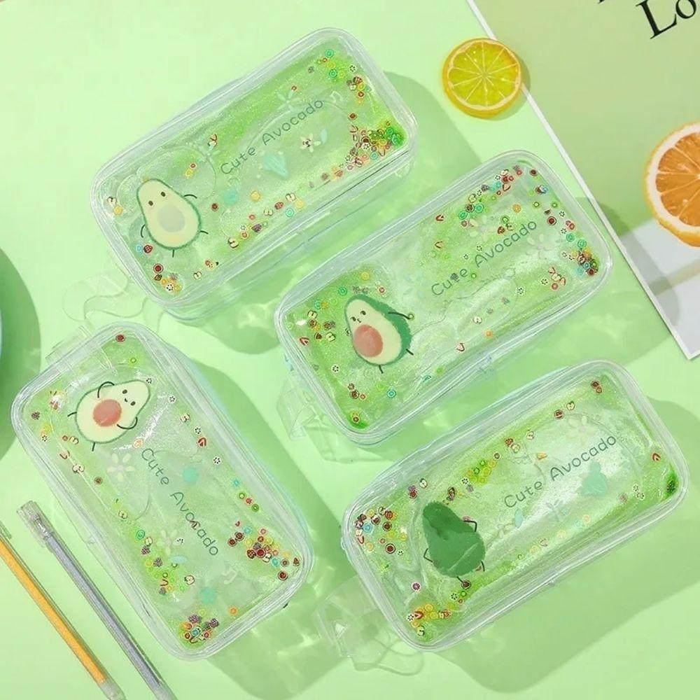 Large Capacity Avocado Pencil Case Quicksand Stationary Box Cartoon Pencil Bag Stationary