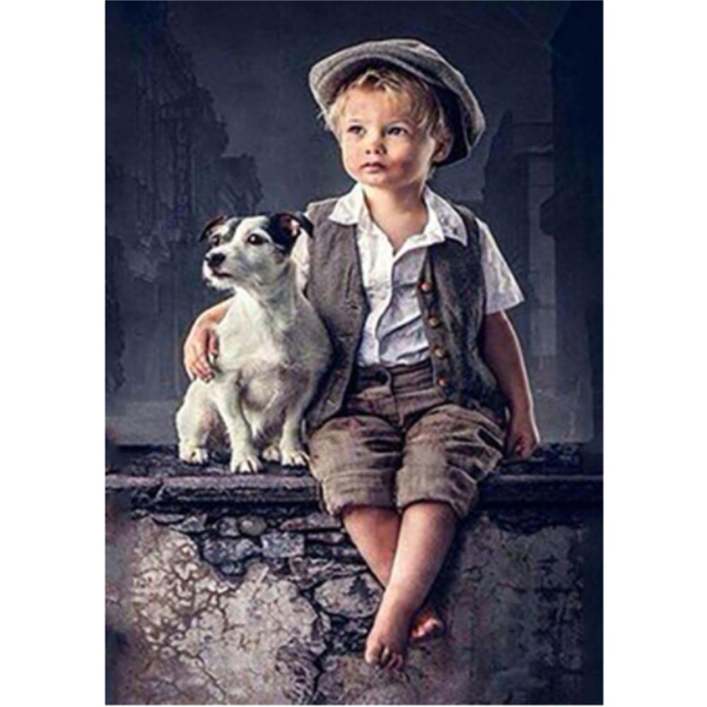 

HUACAN 5D Алмазная картина Маленький мальчик и собака Полная квадратная дрель Стразы Алмазная вышивка Детская вышивка крестом Мозаика Домашний декор Full Square 30*40 cm