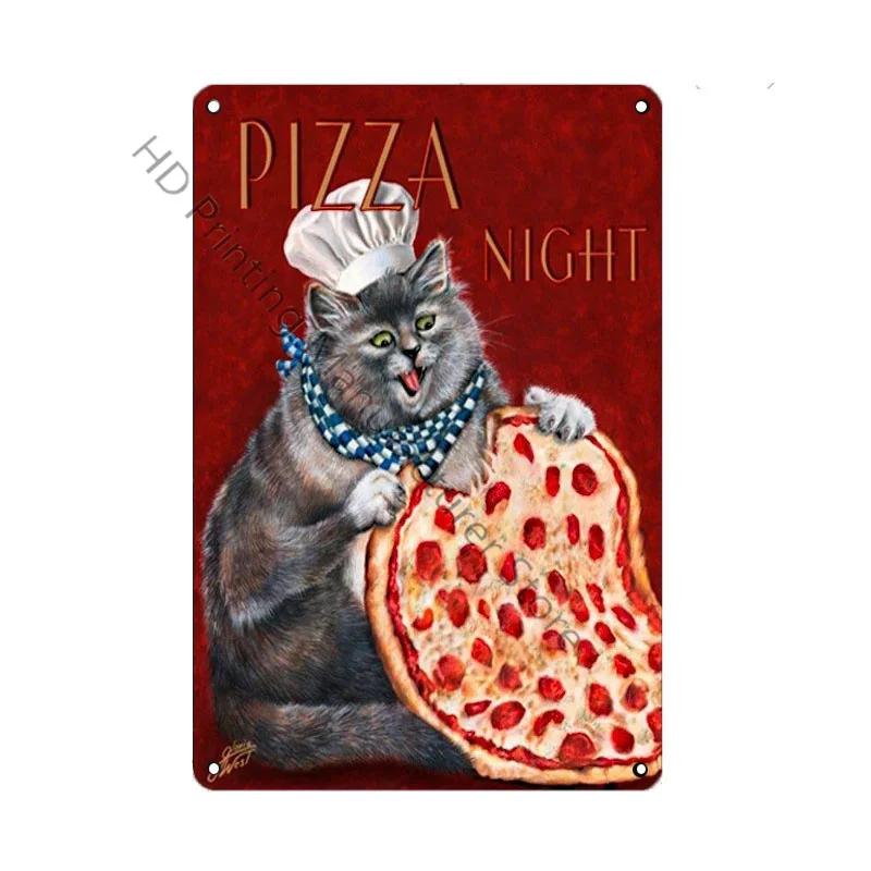 Cat Cooking Diner Metal Tin Sign Vintage Style Coffee Tin Plaque Metalen Poster Kitchen Restaurant Cafe Decor Advertise Plate