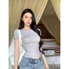 Front Shoulder Slim-fitting Short-sleeved T-shirt for Women, Summer New Spice Girl Pinched Waist and Thin Black Top
