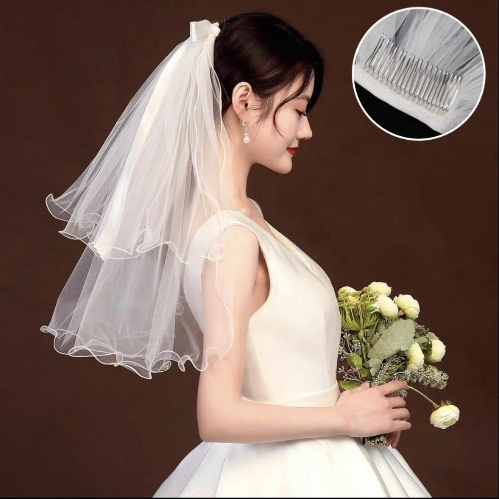 2PCS Exquisite Double Layered Headband Elegant Wedding Gauze Minimalist Bridal Veil  Bridal Shower