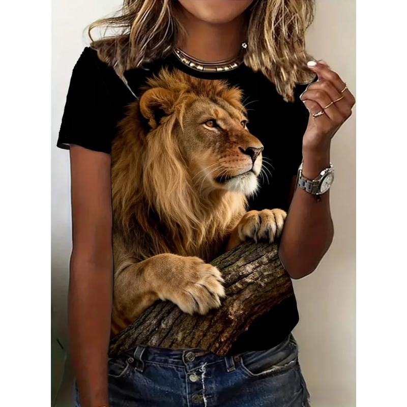 Fashion Women's Crew Neck Short Sleeve 3D Animal Color Printing Animal Short Sleeve Crew Neck T-Shirt