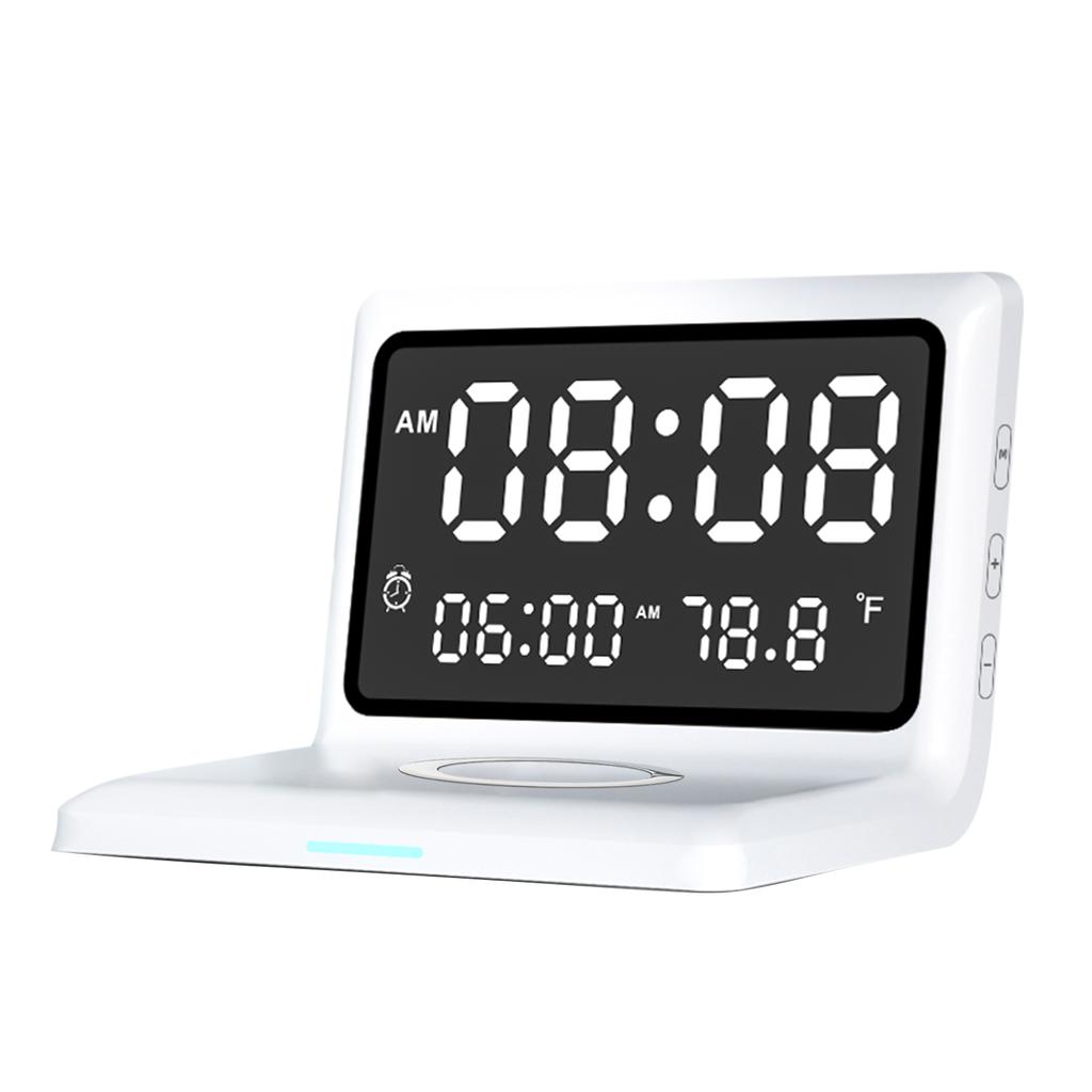 Multifunctional Digital Mirror Clock 15W Wireless Charging Alarm Clock with Large Dimmable Display