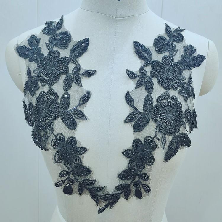 Factory Direct Sales Three-Dimensional Bead Lace Embroidery Piece Lace Accessories Wedding Dress Diy Cloth Sticker To Flower Decoration Decal