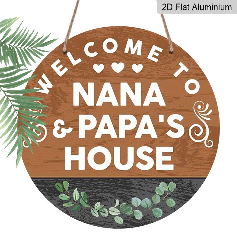 

2D Flat, 1pc Nana & Papa S House Welcome Sign, Rustic Wood Grain with Eucalyptus Wall Decor, Featuring Heart And Floral Design, Perfect for 7.87×7.87inch