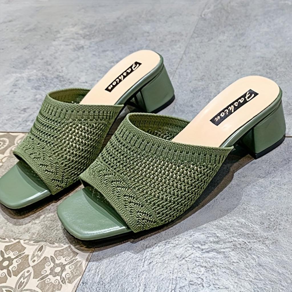 Ladies' Summer Elegant and Fashionable Knitted One Step Kick Middle Heel Breathable Thick Bottom Open Toe Slope Heel Sandals