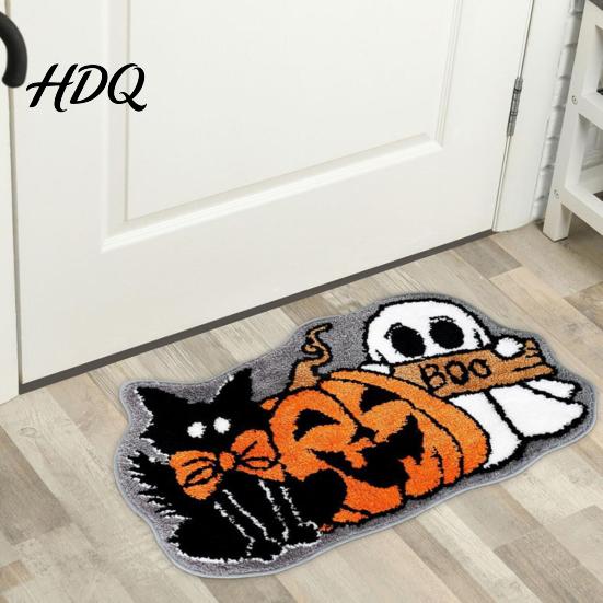 Stain-resistant Gothic Mat Halloween Bath Mat, Non-Slip Fluffy Ghost Rug, Pumpkin Absorbent Skin-friendly Soft Shower Bathroom Washable Area
