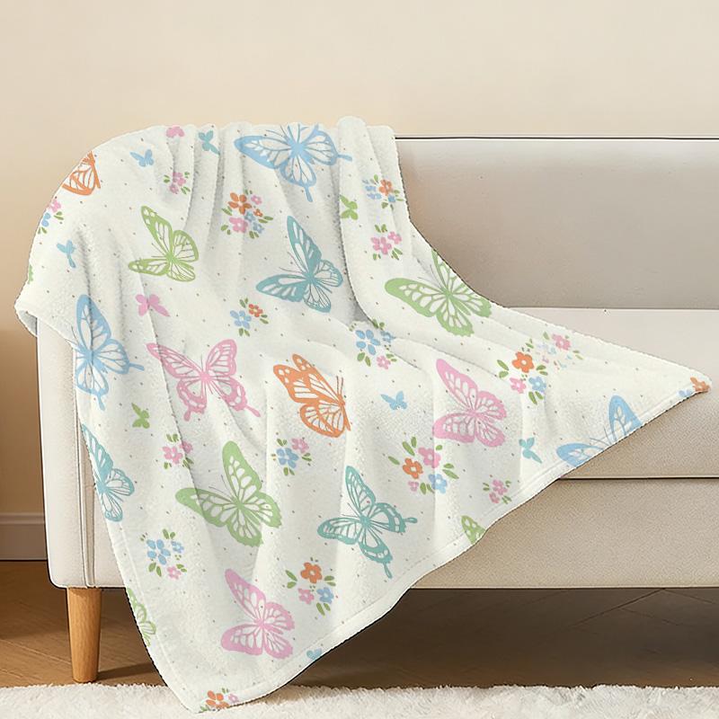 Lightweight Flannel Blanket Soft Butterfly Print Cozy Throw, Warm Home Decor for Bedroom & Living Room, Ideal for Christmas & Halloween