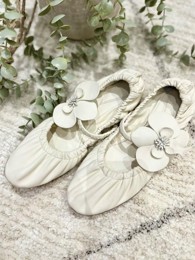 Fashion NEW Spring Flower Flat Ballet Shoes Women's Round Toe Leather Fold Loafer Elastic Belt Mary Jane Shoes Fashion Single Shoes