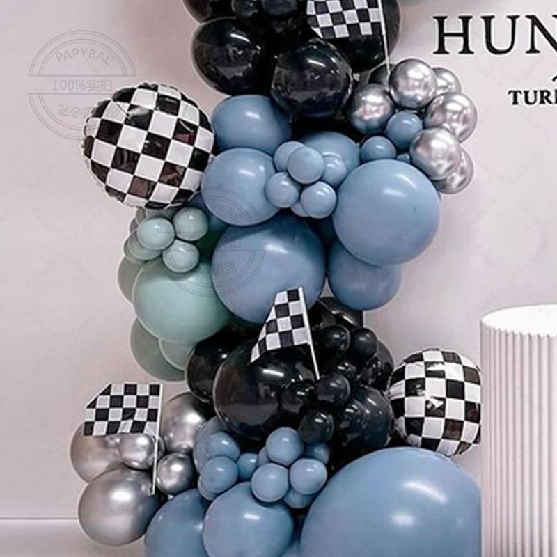 109Pcs Race Car Theme Balloon Garland Arch Kit Blue Black Latex Balloons Checkered Flag Boy's Birthday Party Baby Shower Decor