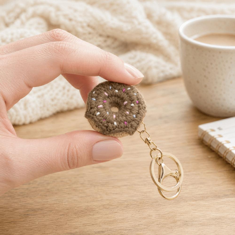 Mini Crochet Donut Keychain Colorful Food Shape Key Ring Handmade Knitted Keychain Bag Pendant