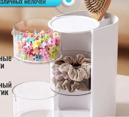 3-Tier Rotating Desk for Makeup Cosmetic Storage Rack with Puff Holder -
