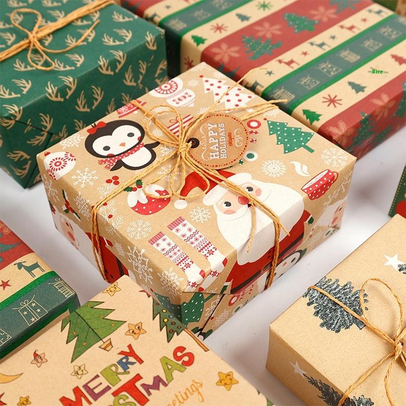 1Pcs Festive Kraft Paper With Snowflake Tree And Patterns Ornament Ideal For Holiday Gift Wrapping Christmas Wrapping Paper Roll