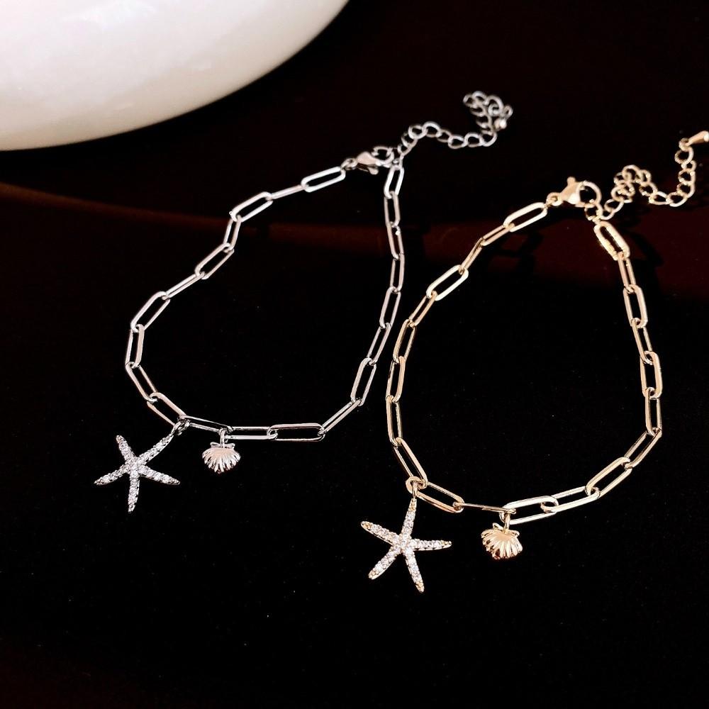 Sea Series Bohemian Shell Bangle Copper Zircon Beach Hand Chain  Couple Gift