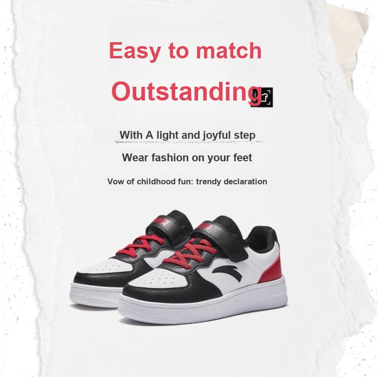 Anta Fashionable Comfortable Durable Lightweight Shock Absorbing Non-Slip Low-Top Kids Skate Shoes Kids Sneakers White Black Red A12448088-3