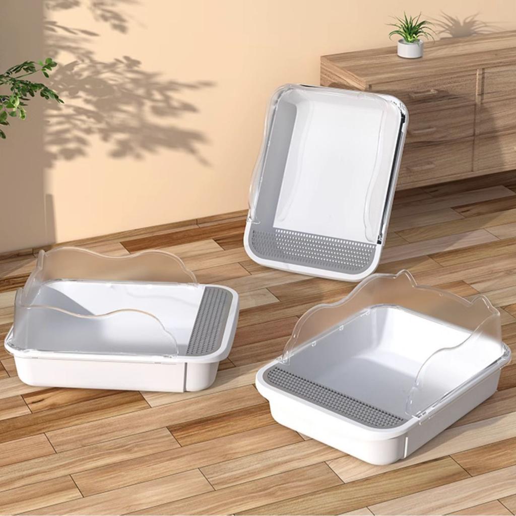 Bandeja de arena para gatos semi-cerrada, extragrande, a prueba de salpicaduras, engrosada