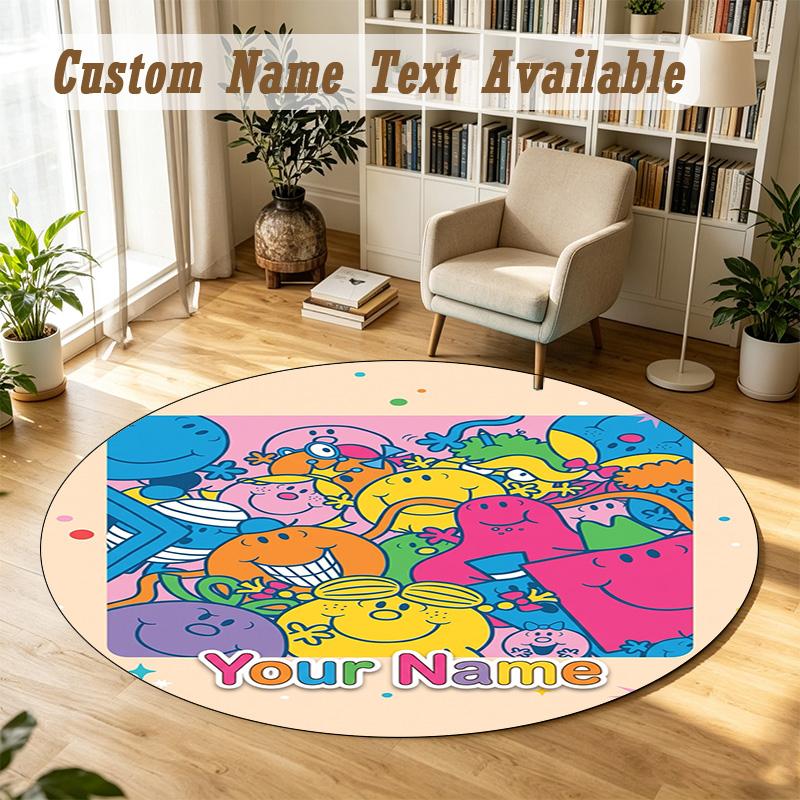 Round Rug Custom NameMr. Men & Little Miss Pattern Non Slip Carpet Home Floor Decor
