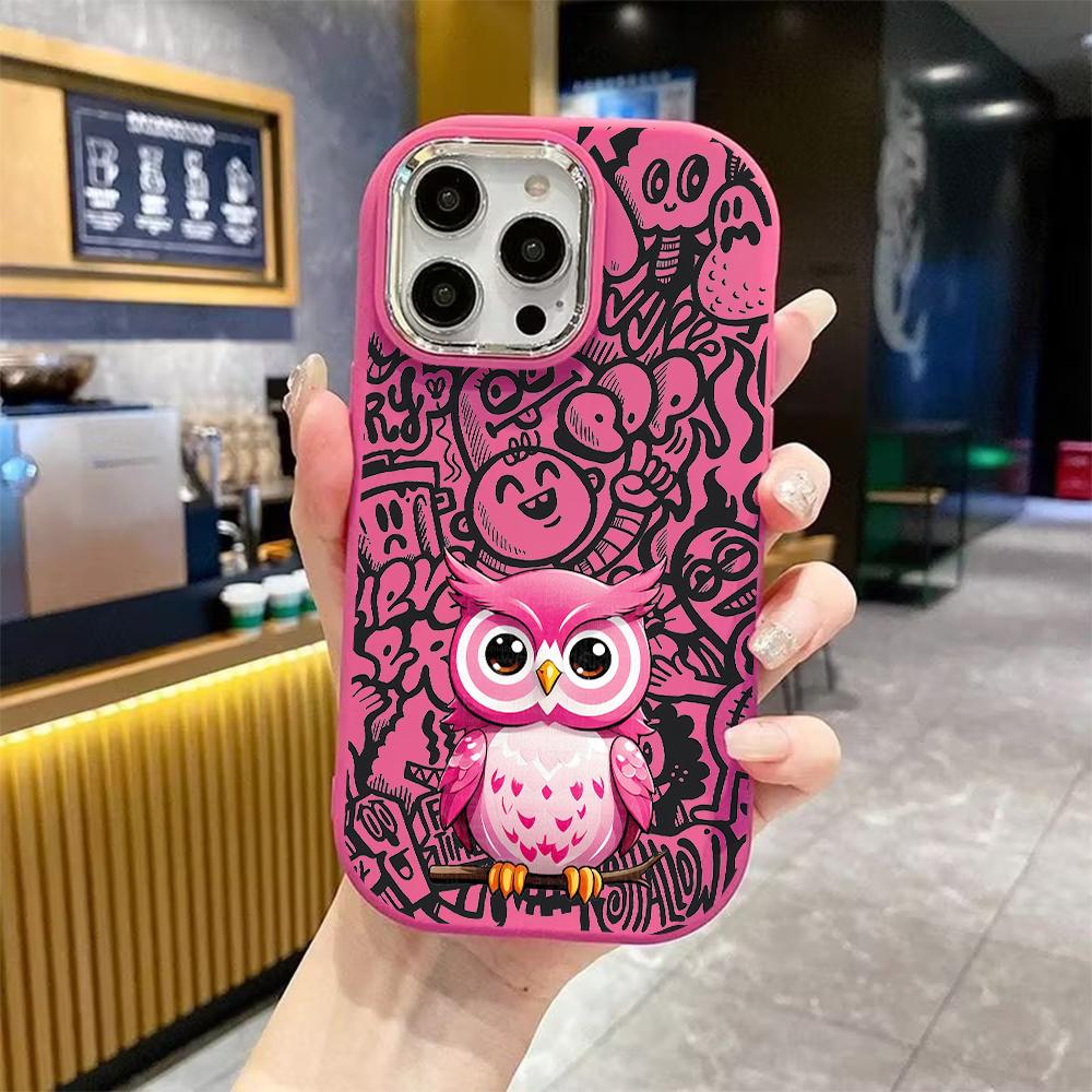 Phone Case: 2D Flat Design Suitable for iPhone 18 17 16 15 14 13 Pro Protective Case, Couple Style, Pink Owl, Christmas and Halloween Gift