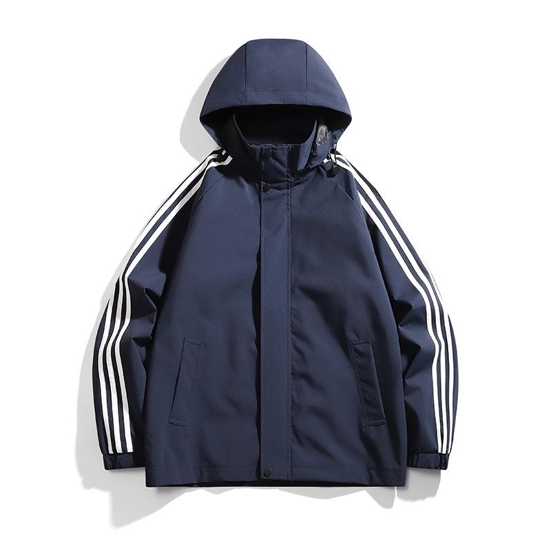 Spring and Autumn Jacket Men's Three-Bar Hooded Outdoor Sports Versatile Jacket Loose Windproof Casual Jacket
