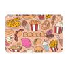 Cartoon Snack Food Doormat Kawaii Pizza Burger Fries Print Pink Background Printed Polyester Machine Entrance Floor Mat