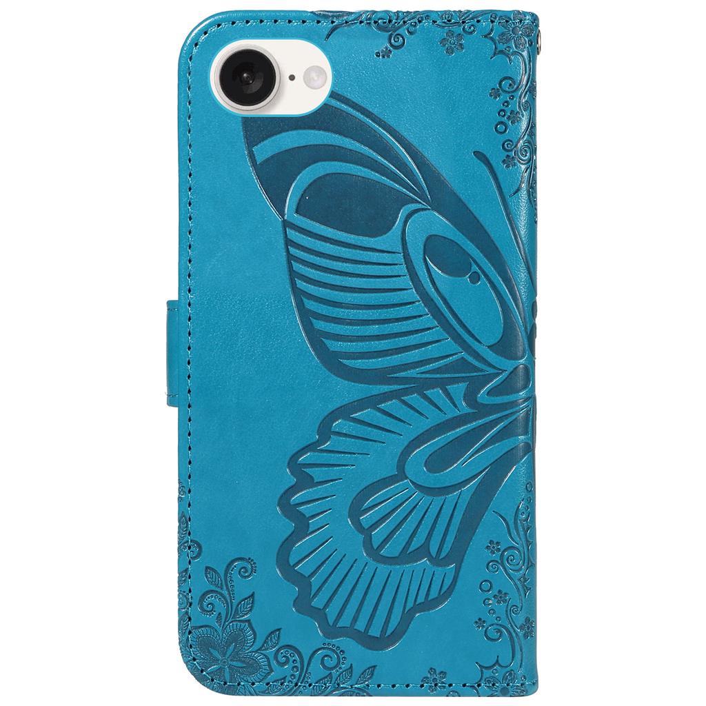 For iPhone 16e Case with Hand Strap Butterfly PU Leather Wallet Phone Cover