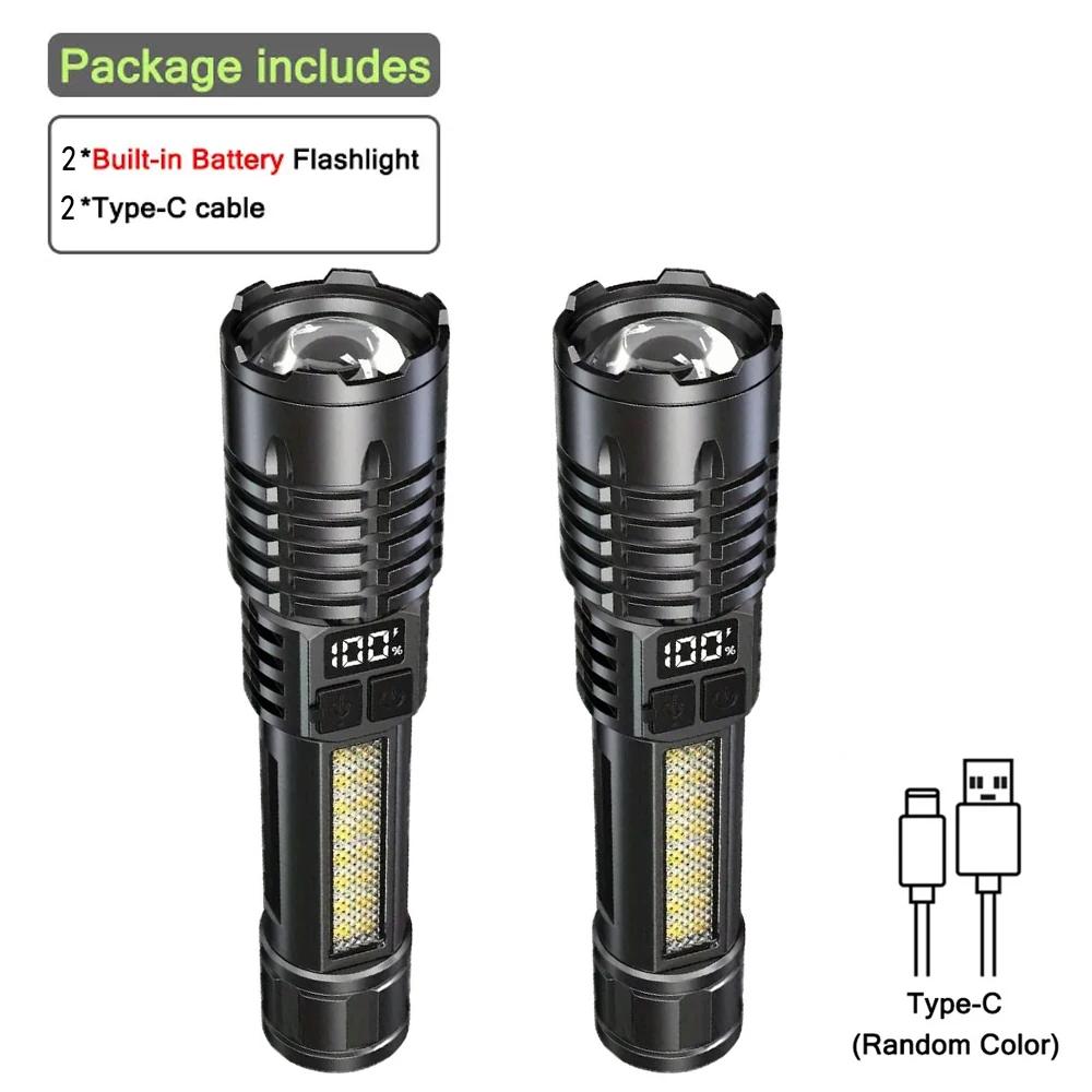 KDULIT Super Bright LED Flashlight USB Rechargeable Hand Light with COB Side Torch Powerful Lantern for Outdoor Camping Fishing