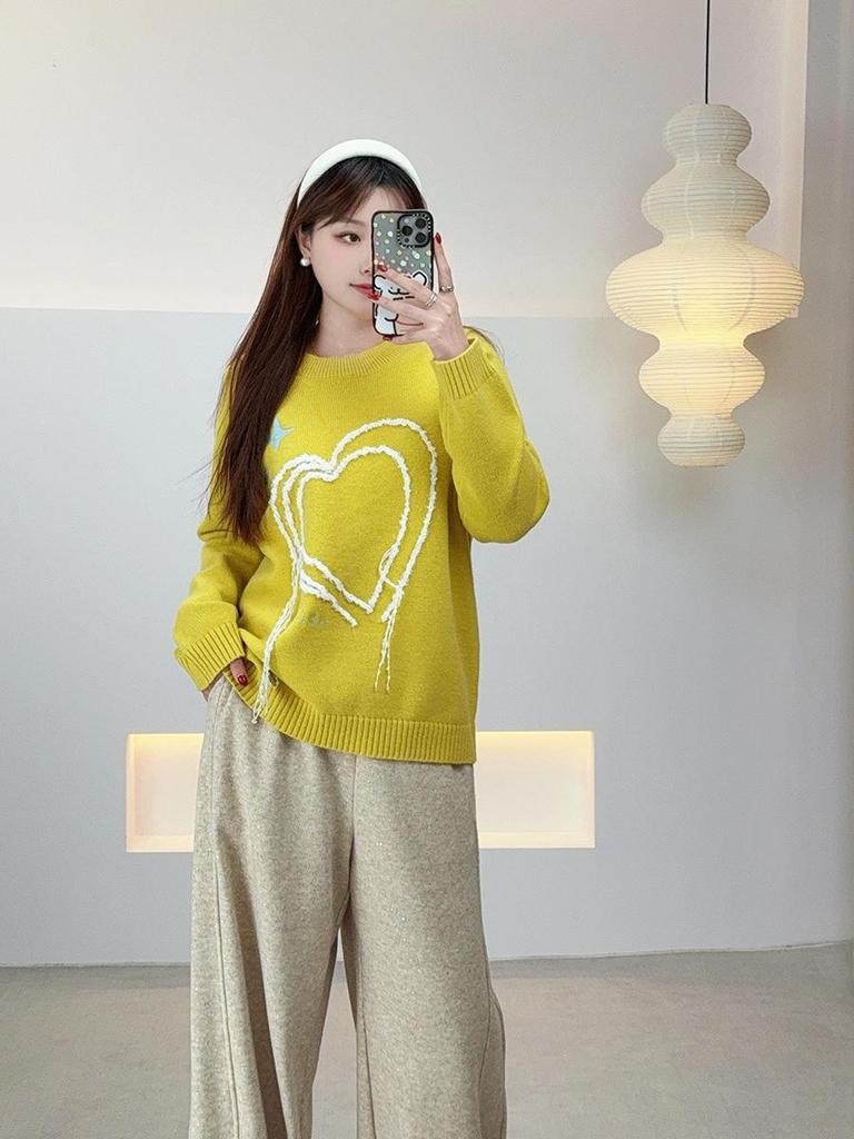 Shuangtian Winter Plus Size Women's Heart Pattern Knit Sweater