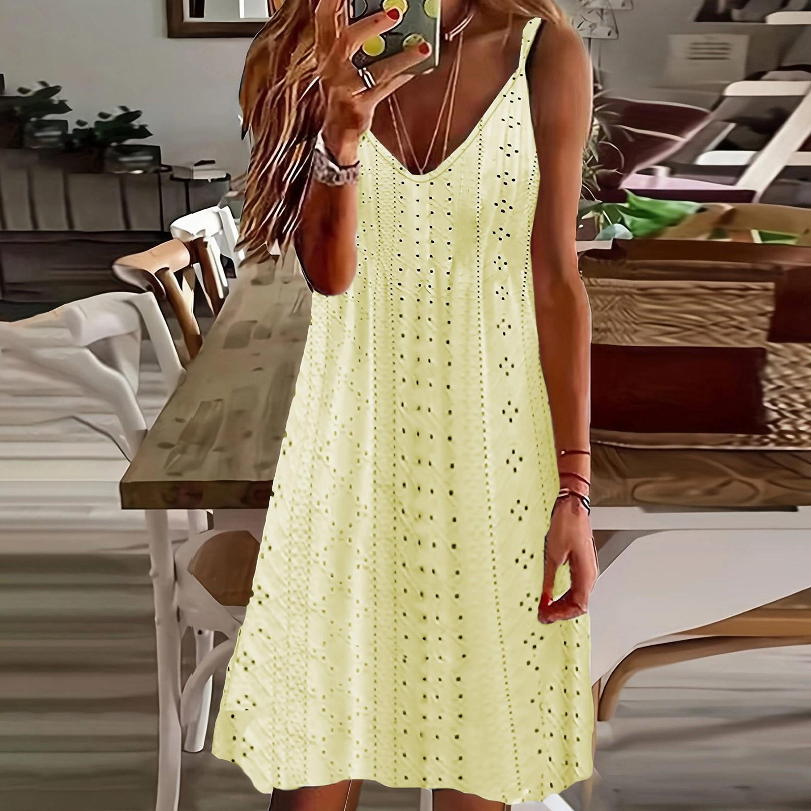 

Женское модное сплошное сексуальное платье с v-образным вырезом и бретельками XL жёлтый