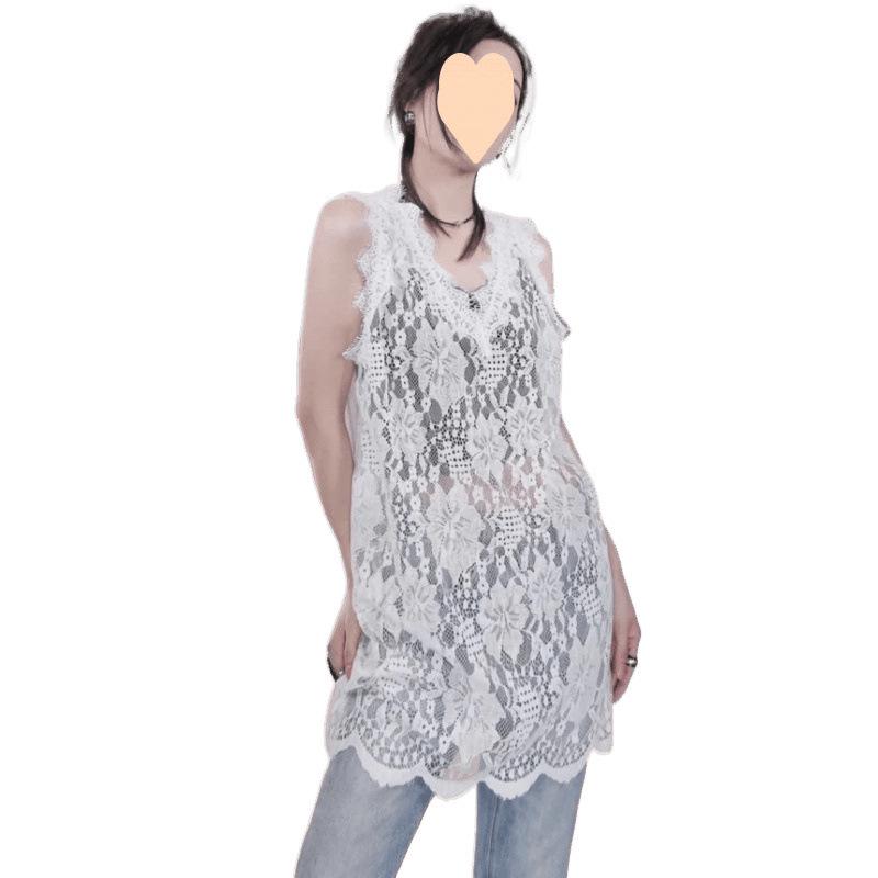 2025 Spring Versatile Midi Lace Vest, High-Waisted, Solid Color Style